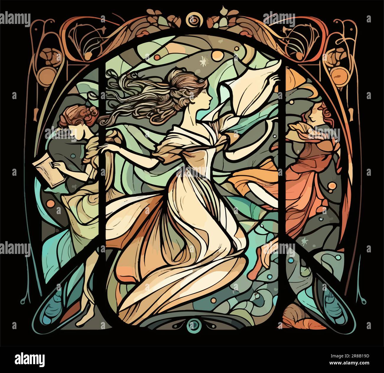 Artery8 Jugendstil Geburtstagskarte – Alphonse Mucha Stil Frau Blumen, 17,5x12,5 Cm Mit Umschlag