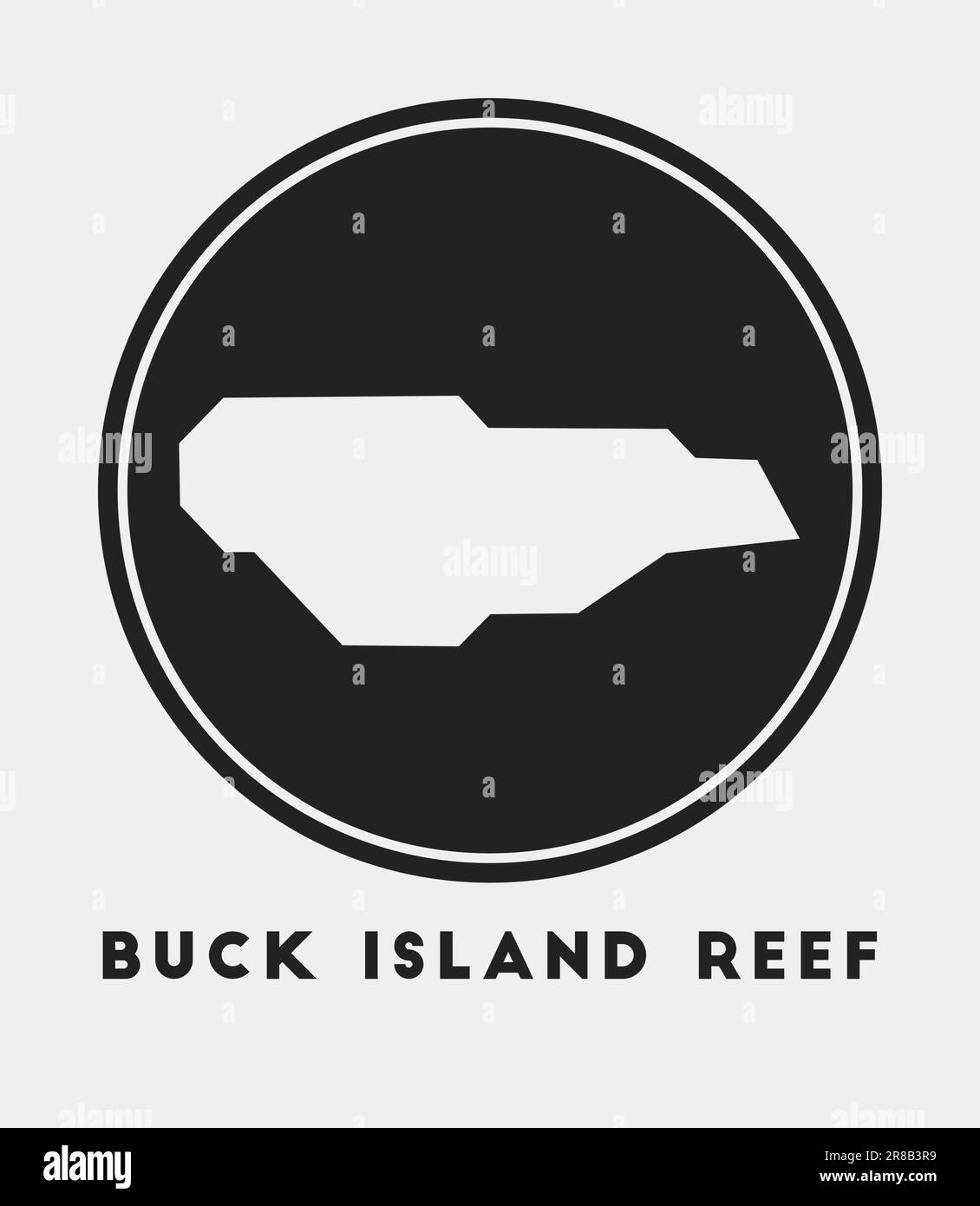 Symbol für Buck Island Reef. Rundes Logo mit Karte und Titel. Stilvolles Abzeichen „Buck Island Reef“ mit Karte. Vektordarstellung. Stock Vektor