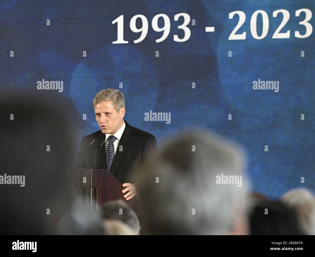 Prag, Tschechische Republik. 20. Juni 2023. Wikov Wichterle Gruppeneigentümer Martin Wichterle spricht während der Gala-Zeremonie zum 30. Jahrestag der Tschechischen Republik im Spanischen Saal, Prager Burg, Prag, Tschechische Republik, Juni 20, 2023. Kredit: Michal Krumphanzl/CTK Photo/Alamy Live News Stockfoto