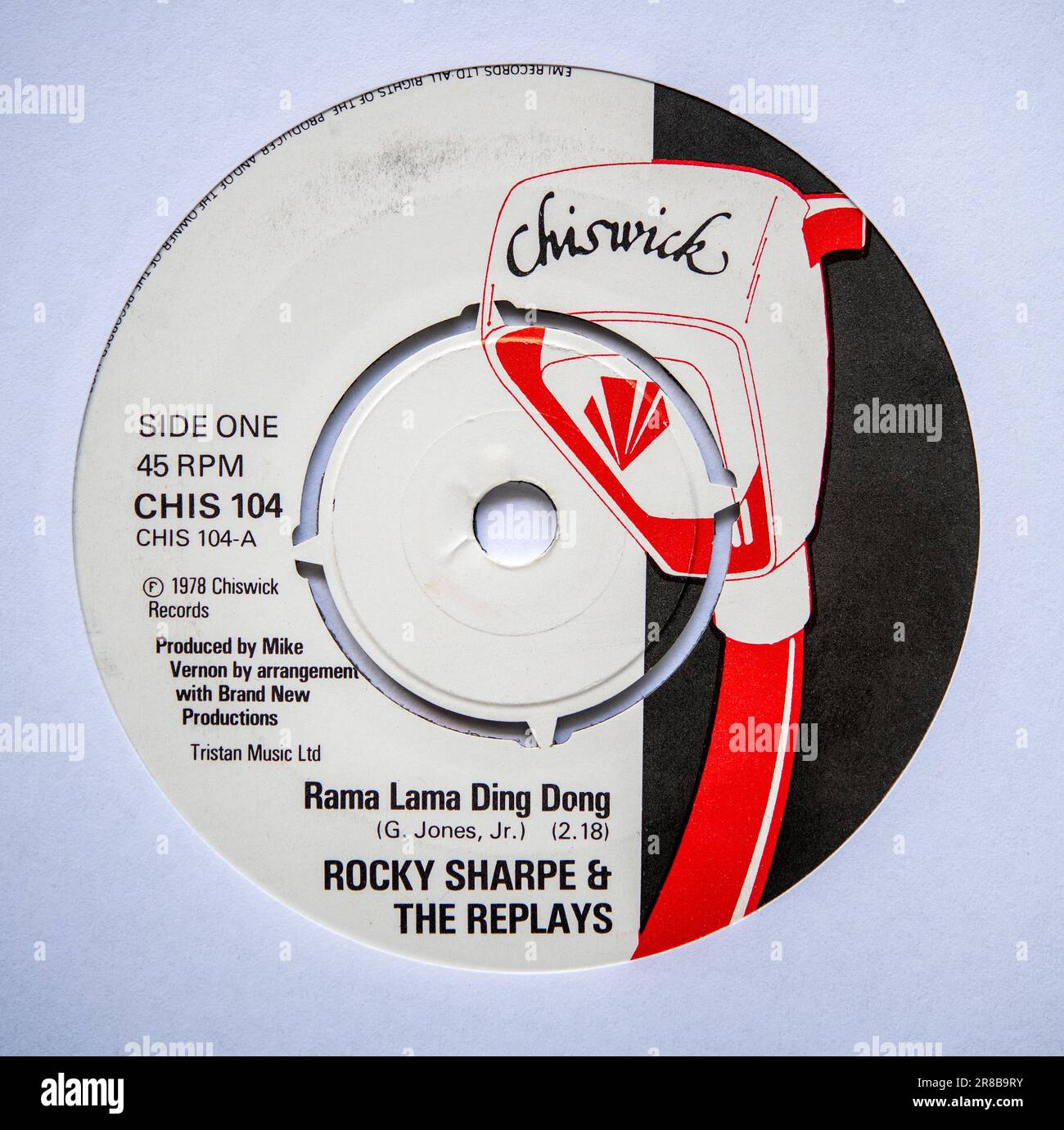 Die 1978 erschienene 7-Zoll-Version von Rama Lama Ding Dong von Rocky Sharpe and the Replays Stockfoto