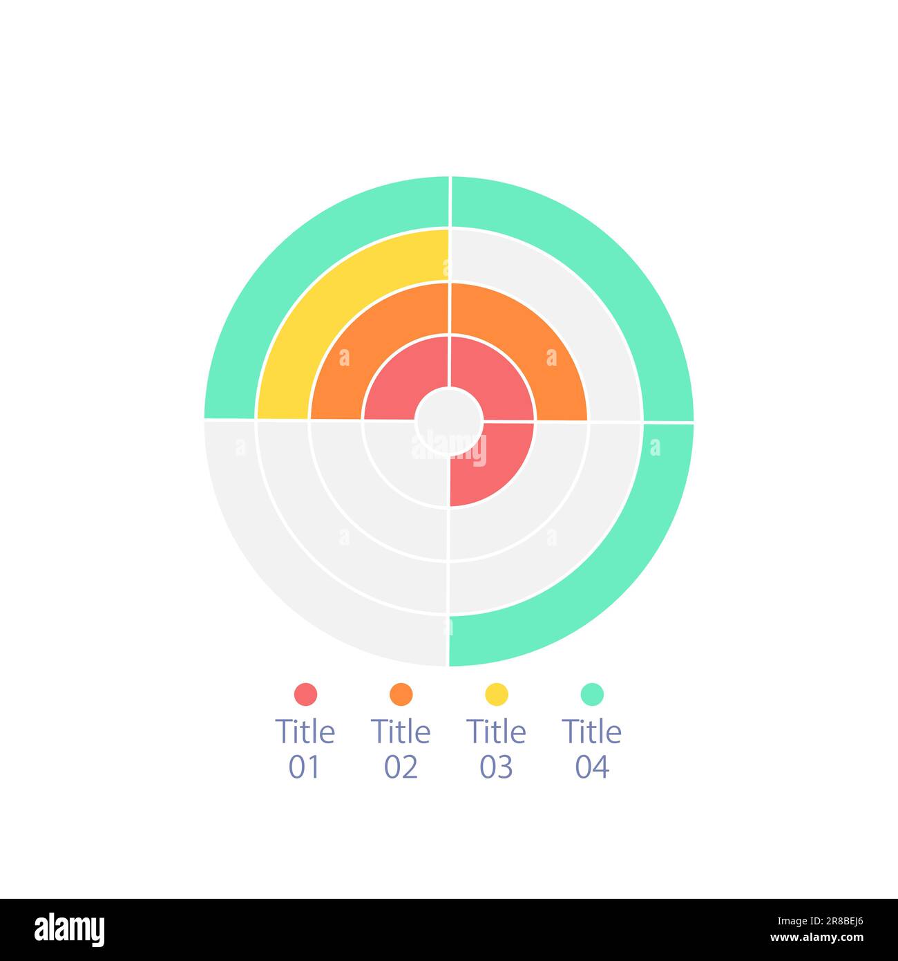 Konzentrische radiale Infografik: Designvorlage mit vier Kategorien Stock Vektor