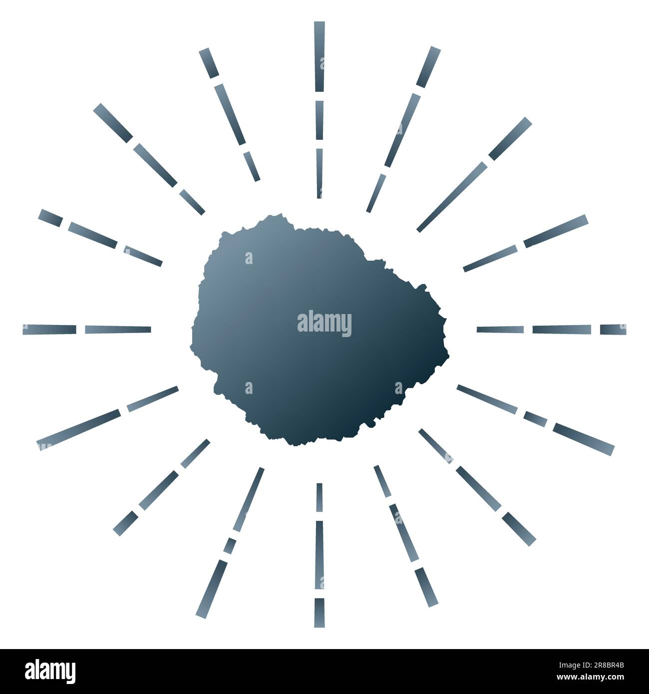 La Gomera mit Sonnenaufgang. Karte der Insel mit bunten Sternrochen. La Gomera Illustration in Digital, Technologie, Internet, Netzwerkstil. Vect Stock Vektor