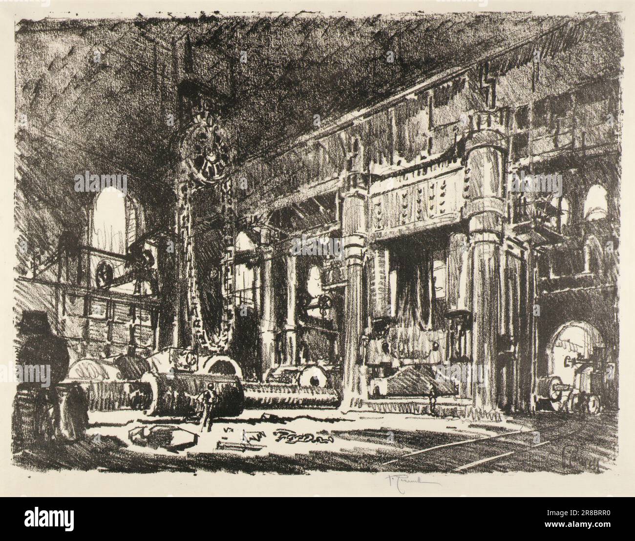 The Gun Forge (aus der Serie „Engish war Work“) 1916 von Joseph Pennell, geboren in Philadelphia, PA 1857, gestorben in New York City 1926 Stockfoto