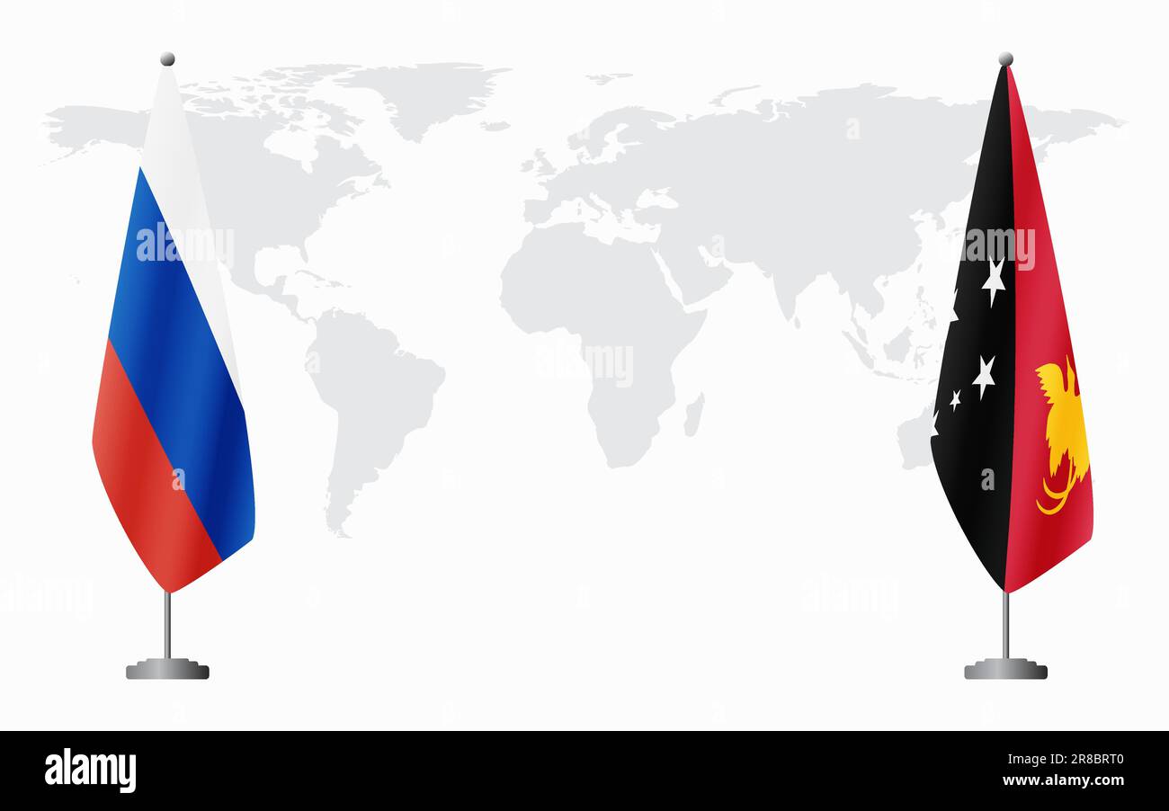 Russland und Papua-Neuguinea führen vor dem Hintergrund der Weltkarte offizielle Sitzungen durch. Stock Vektor