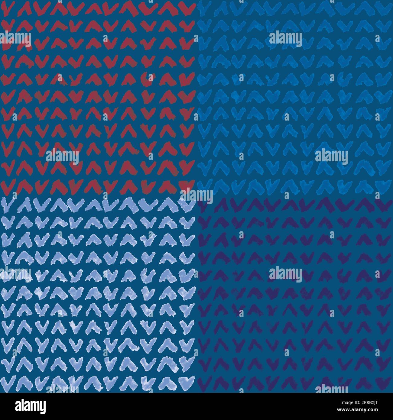 Set aus abstrakten dunklen, nahtlosen Mustern aus Cerulean mit handgezeichneten Zecken. Grafischer Vektorhintergrund. CMYK-Farben Stock Vektor