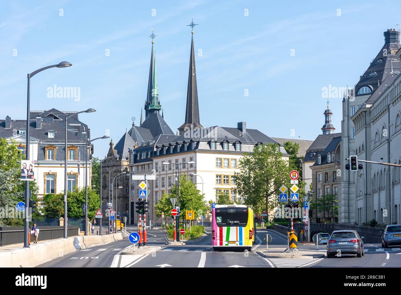Cathédrale Notre-Dame vom Boulevard Franklin Delano Roosevelt, Ville Haute, Stadt Luxemburg, Luxemburg Stockfoto