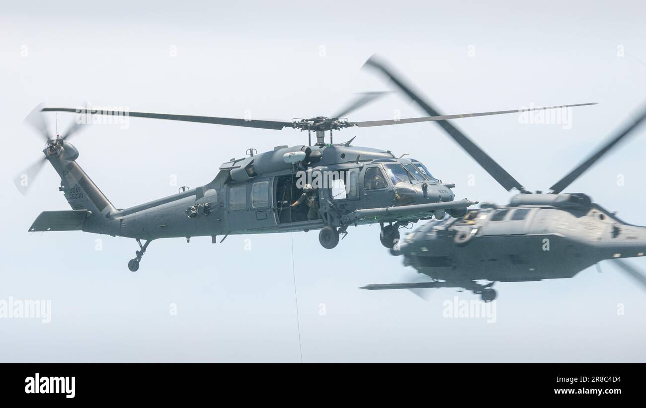 Ein toller Hubschrauber über Miami. Stockfoto