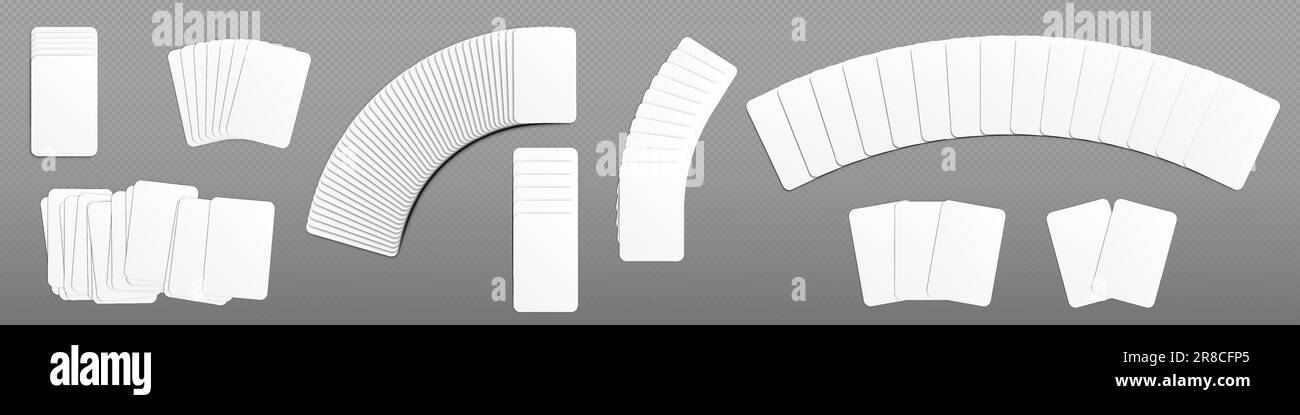 3D Poker, weiße Spielkarten, Spielmodell. Isolierte Papiersymbolvorlage für Casino- oder Fortune-Divination-Vorlage. Verschiedene Spielhandkombinationen und Alignment-Clipart für die Online-Anwendung Stock Vektor