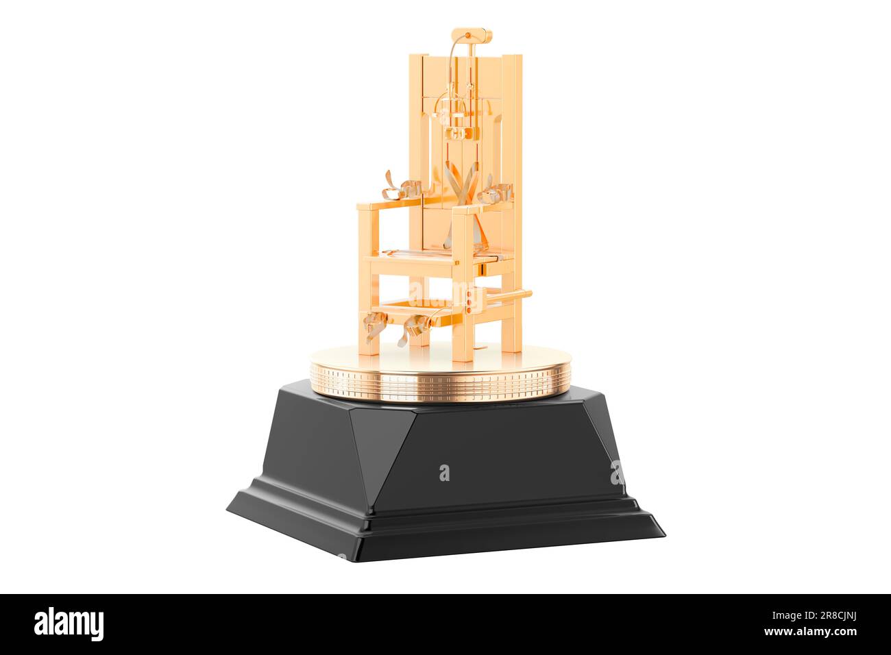 Elektrischer Stuhl Gold Award Konzept, 3D-Rendering isoliert auf weißem Hintergrund Stockfoto