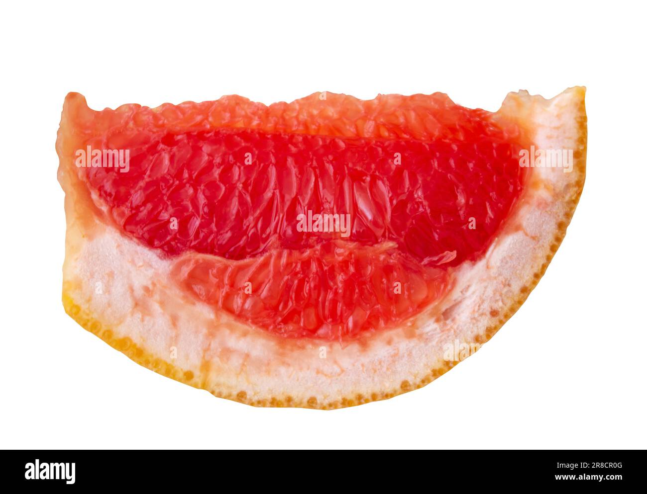 Grapefruitscheibe – Schnitt aus Grapefruit-Zitrusfrüchten, auf weißem Boden isoliert, mit Schnittpfad Stockfoto