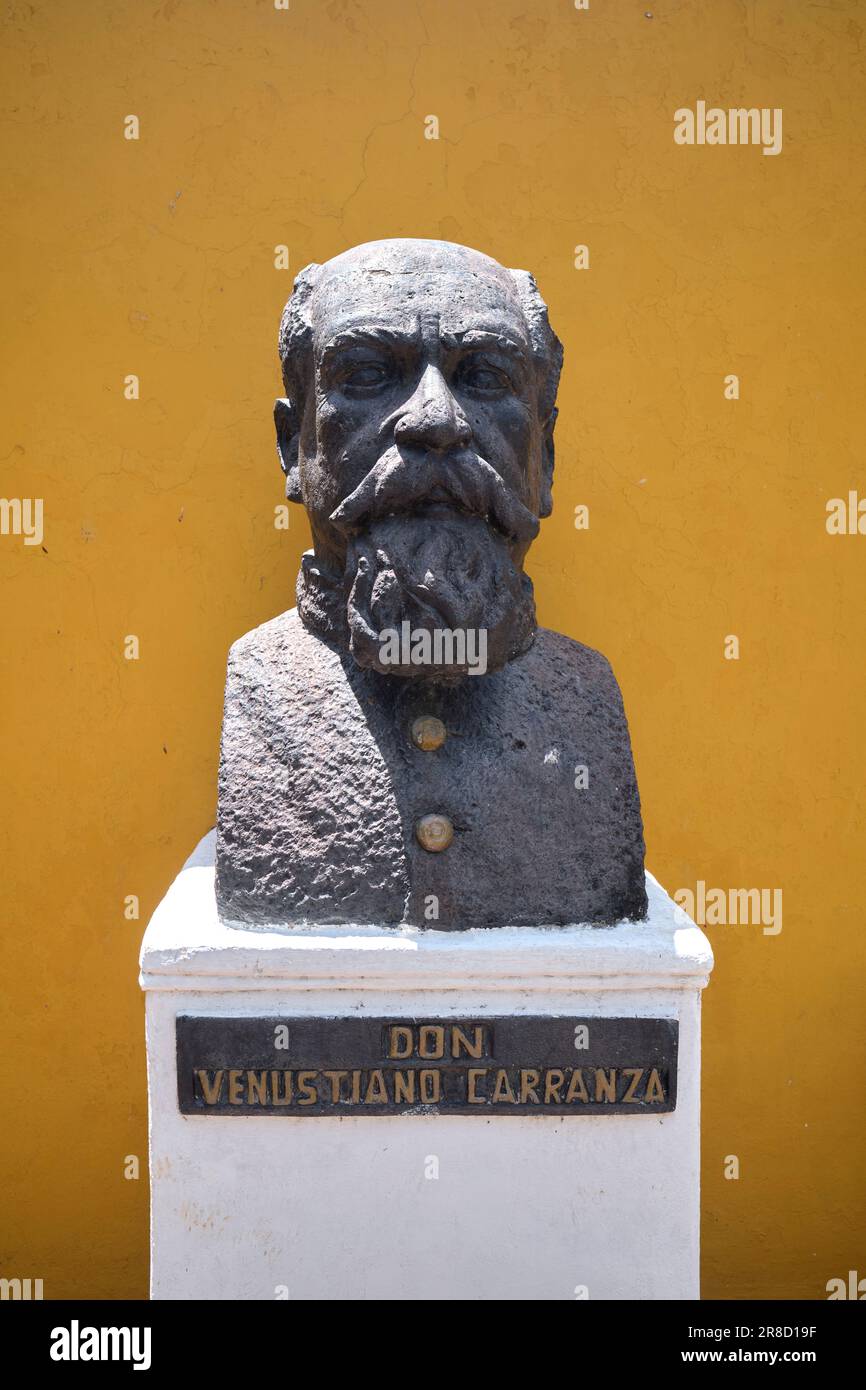 Statue von Don Venustiano Carranza im Heroes Park Garden des Museo San Roque Valladolid Mexiko Stockfoto