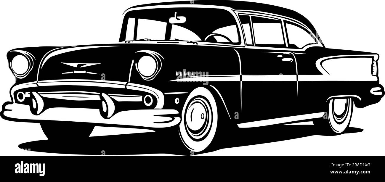 Nostalgisches Auto aus den 50er Jahren in Schwarz auf Weiß Stock Vektor