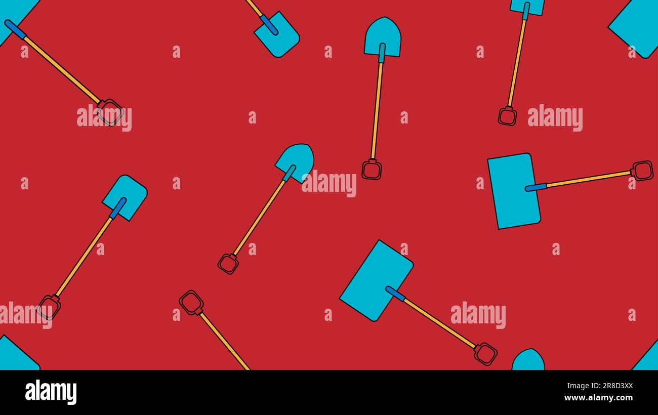 Nahtloses Muster von Bausymbolen aus aggro-schönen Schneebadern, Schaufeln mit Holzgriffen zum Graben des Bodens, Schneeräumen. Gartengeräte Stock Vektor