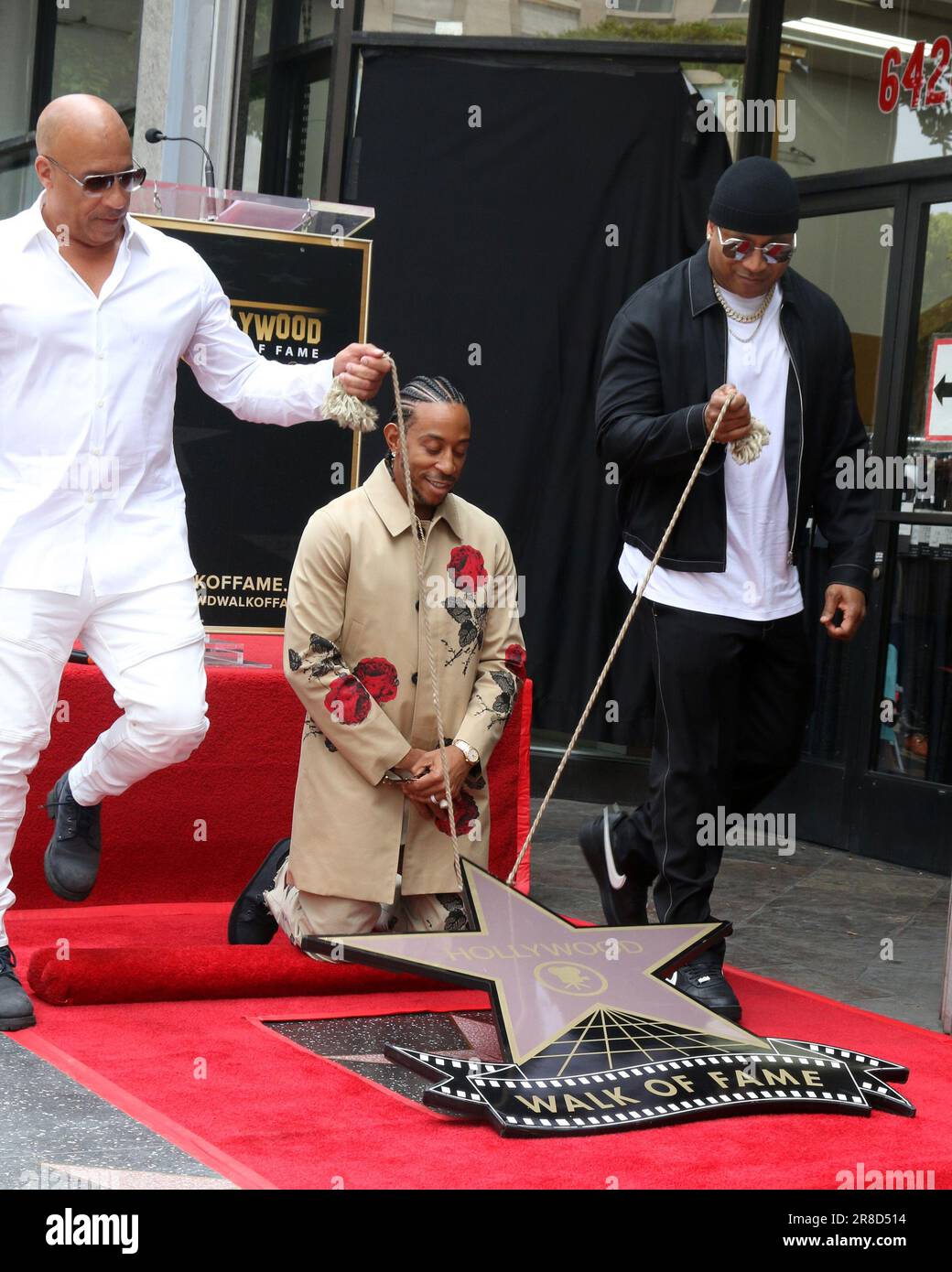 Die Ludacris Star Zeremonie auf dem Hollywood Walk of Fame am 18. Mai 2023 in Los Angeles, Kalifornien, mit Vin Diesel, Chris Bridges alias Ludacris, LL Cool J wo: Los Angeles, Kalifornien, USA, wenn: 18. Mai 2023 Gutschrift: Nicky Nelson/WENN Stockfoto