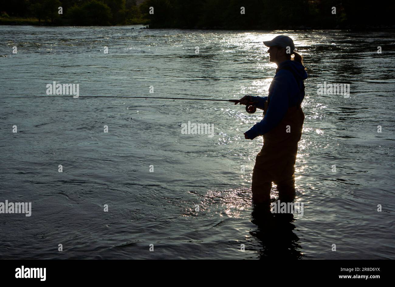 Fliegenfischen am Trout Creek Recreation Site, Deschutes Wild and Scenic River, Prineville District Bureau of Land Management, Oregon Stockfoto