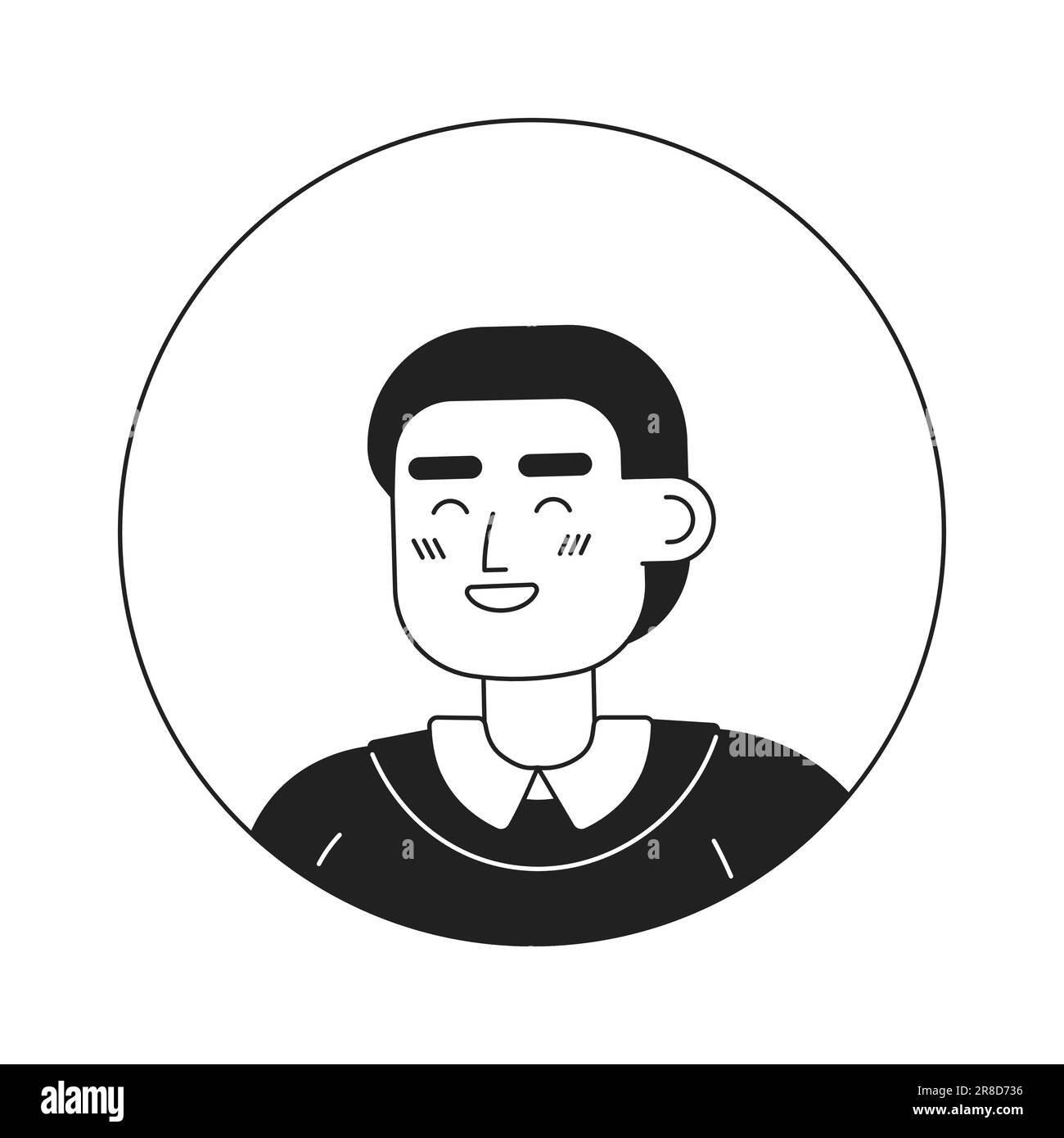 Kurzhaarige, junge Erwachsene Praxis Internist monochrom flacher, linearer Zeichenkopf Stock Vektor