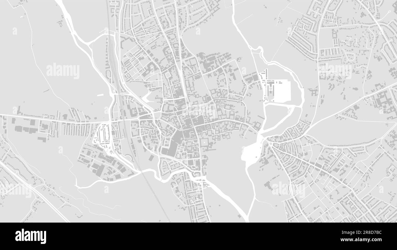 Oxford MAP, Großbritannien. Grau-weiße Hintergrundkarte mit Straßen und Eisenbahnen, Parks und Flüssen. Breitbildauflösung. Stock Vektor