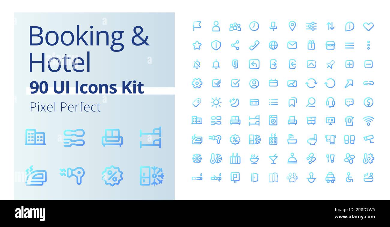 Buchungs- und Hotel Pixel Perfect Gradient linear ui Icons Kit Stock Vektor