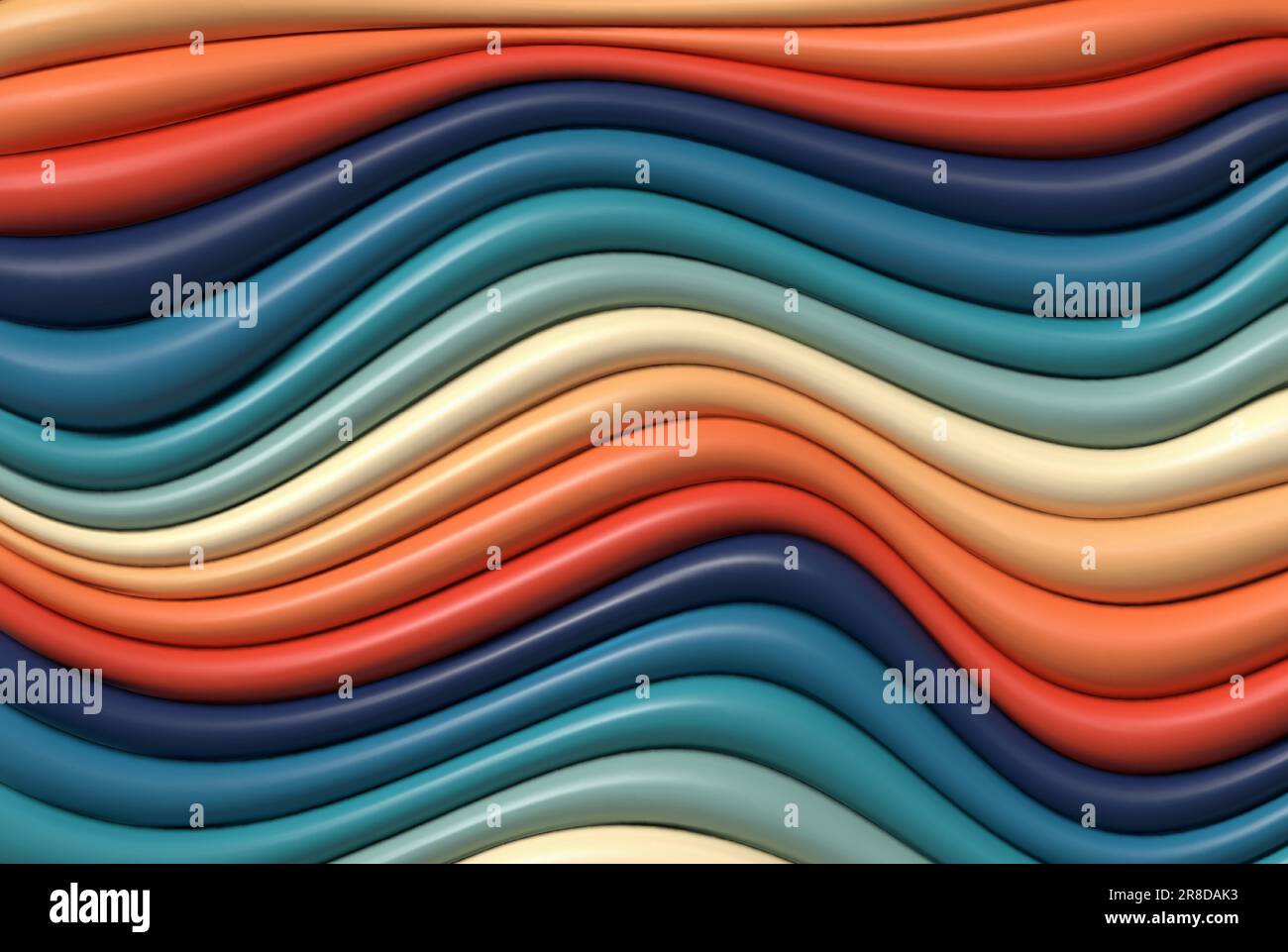 Moderner abstrakter, mehrfarbiger, wellenförmiger 3D-Hintergrund. Horizontale Linien oder Hintergrund mit Wellenverzerrungseffekt. Stock Vektor