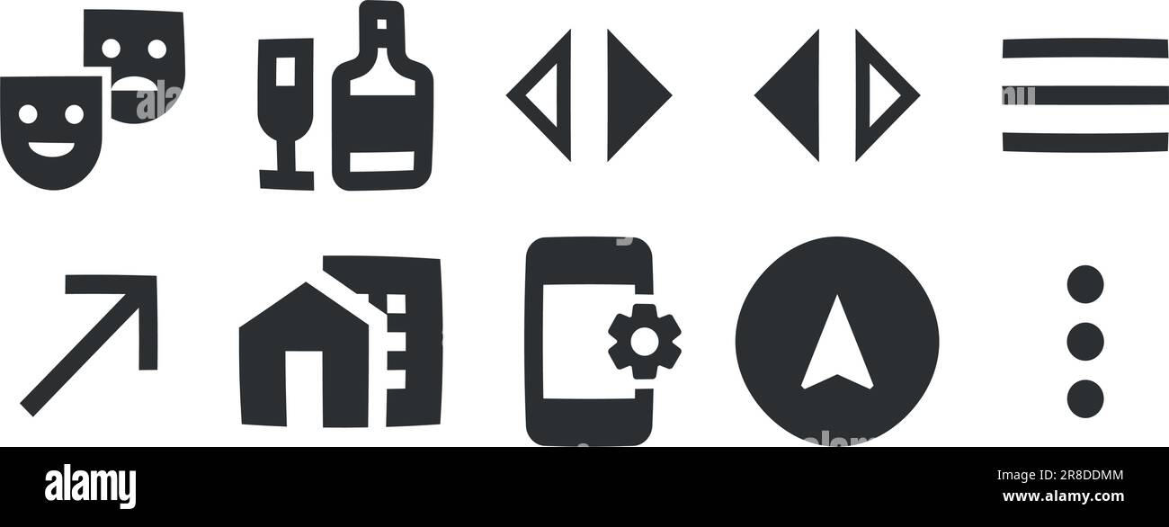 Set mit 10 Symboldarstellungen. Collection mit Zeilensymbolen. Umreißen Sie isolierte Zeichen. Lineare Symbole festgelegt. Dünn gefüllte Symbolpakete. UX-BENUTZEROBERFLÄCHE Stock Vektor