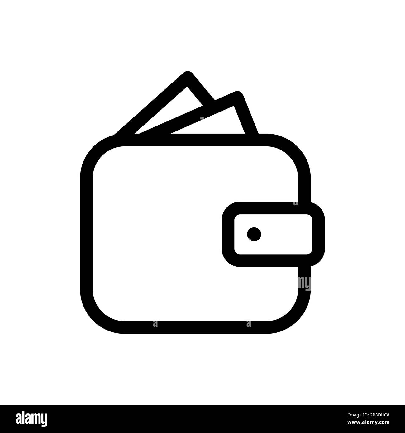 Geldbörse mit Logo-Symbolvektor für Geld. Lineares Zeichen für mobiles Konzept und Webdesign. Symboldarstellung für das Konzept der Unternehmensfinanzierung. Pixelvektor Stock Vektor