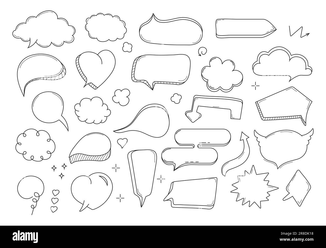Comic-Sprechblasen setzen Vektoren im handgezeichneten Stil. Massagen und Talk-Schilder für App, Web. Stock Vektor
