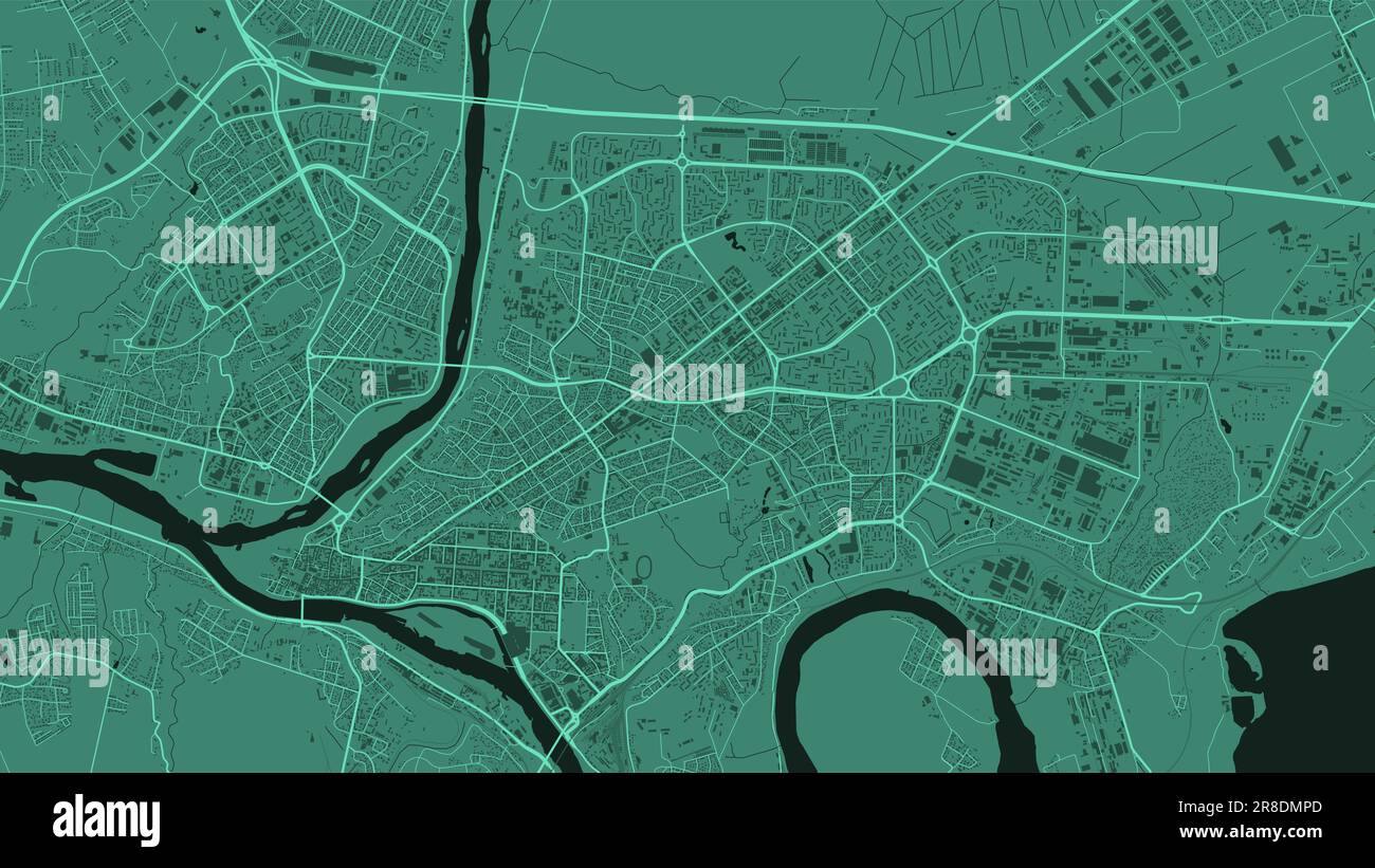 Hintergrundkarte der Stadt Kaunas, Stadtplan des grünen Stadtgebiets, 1920 1080. Fluss Neman und Neris, Straßen und Eisenbahn, Gebäude und Parks. Vektor-Illustration Stock Vektor