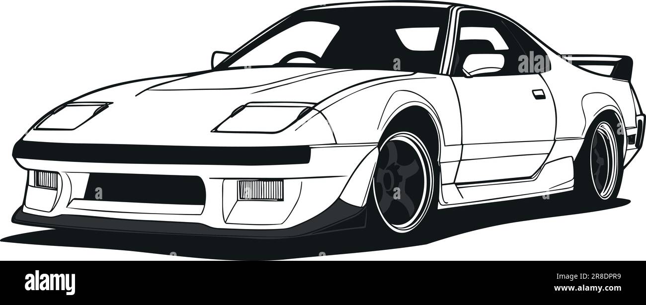 Autosymbol der 80er Jahre in Schwarz auf Weiß Stock Vektor