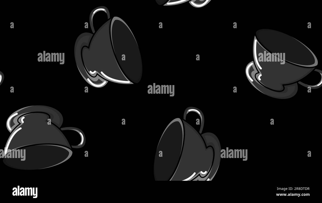 Nahtloses Muster aus schwarz-weißen Wiederholgläsern und Keramikbechern mit einem schnellen heißen, belebenden Kaffee American Espresso robica arabica auf Schwarz Stock Vektor
