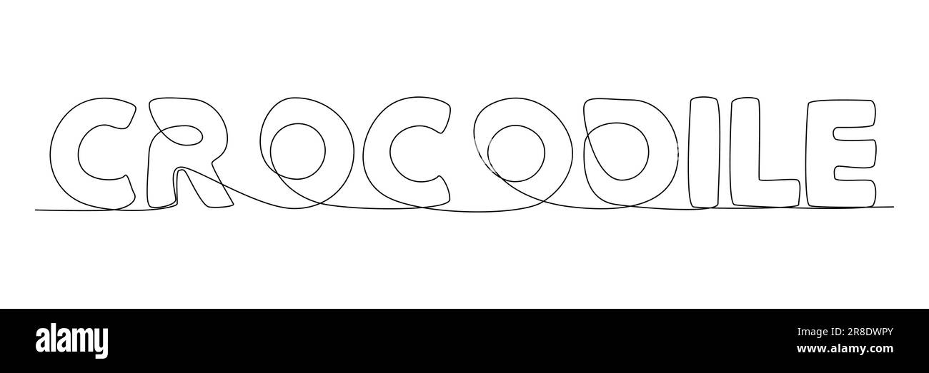 Eine durchgehende Zeile des Krokodilworts. Vektorkonzept zur Darstellung dünner Linien. Kontur Zeichnen kreativer Ideen. Stock Vektor
