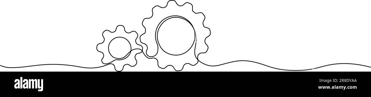Durchgehende einzeilige Zeichnung von Zahnrädern, Gearline Art-Vektordarstellung Stock Vektor