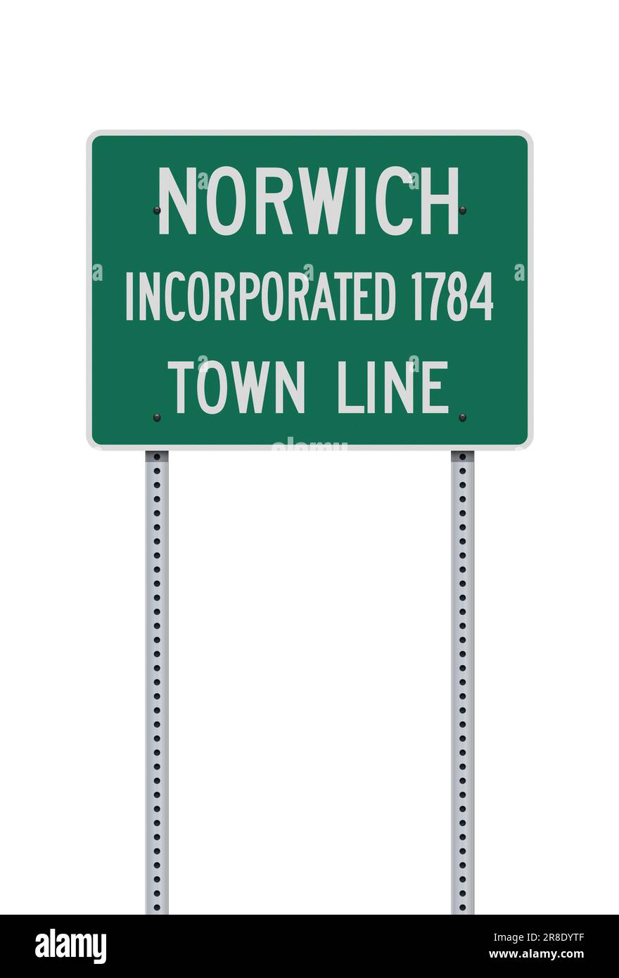 Vektordarstellung des grünen Straßenschilds an der Stadtgrenze von Norwich (Connecticut) auf Metallpfosten Stock Vektor