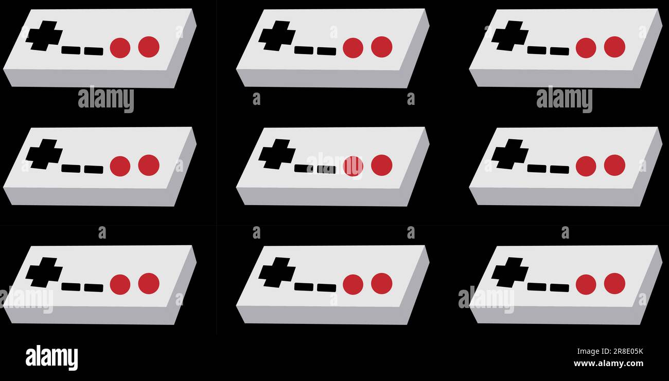 Ein Muster aus schwarz-weiß-schwarz-alten Retro-Hipster-Joysticks, Manipulatoren, Konsolen aus den 80ern und 90ern für eine Spielkonsole für Video ga Stock Vektor