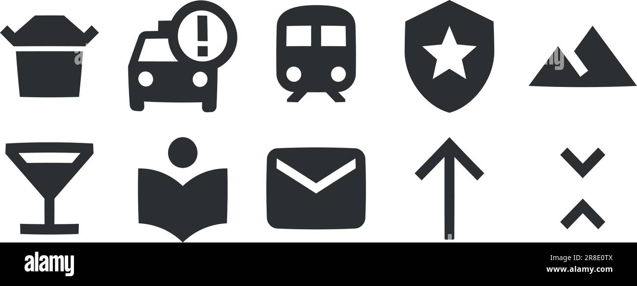 Set mit 10 Symboldarstellungen. Moderne Symbole mit dünnen Linien. Einfacher Satz. Linearer Symbolsatz. Dünn gefüllte Symbolpakete. UX-BENUTZEROBERFLÄCHE Stock Vektor