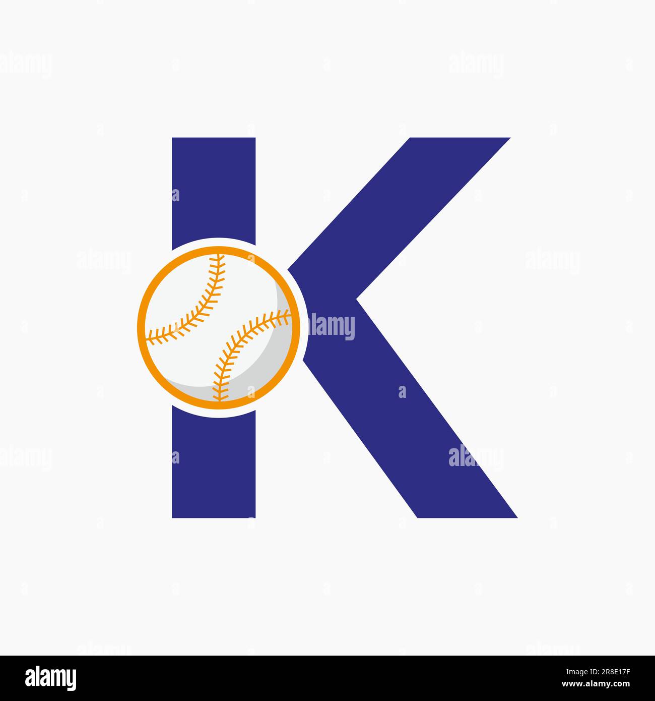 Baseball-Logo auf der Vektorvorlage für den Buchstaben K. Stock Vektor