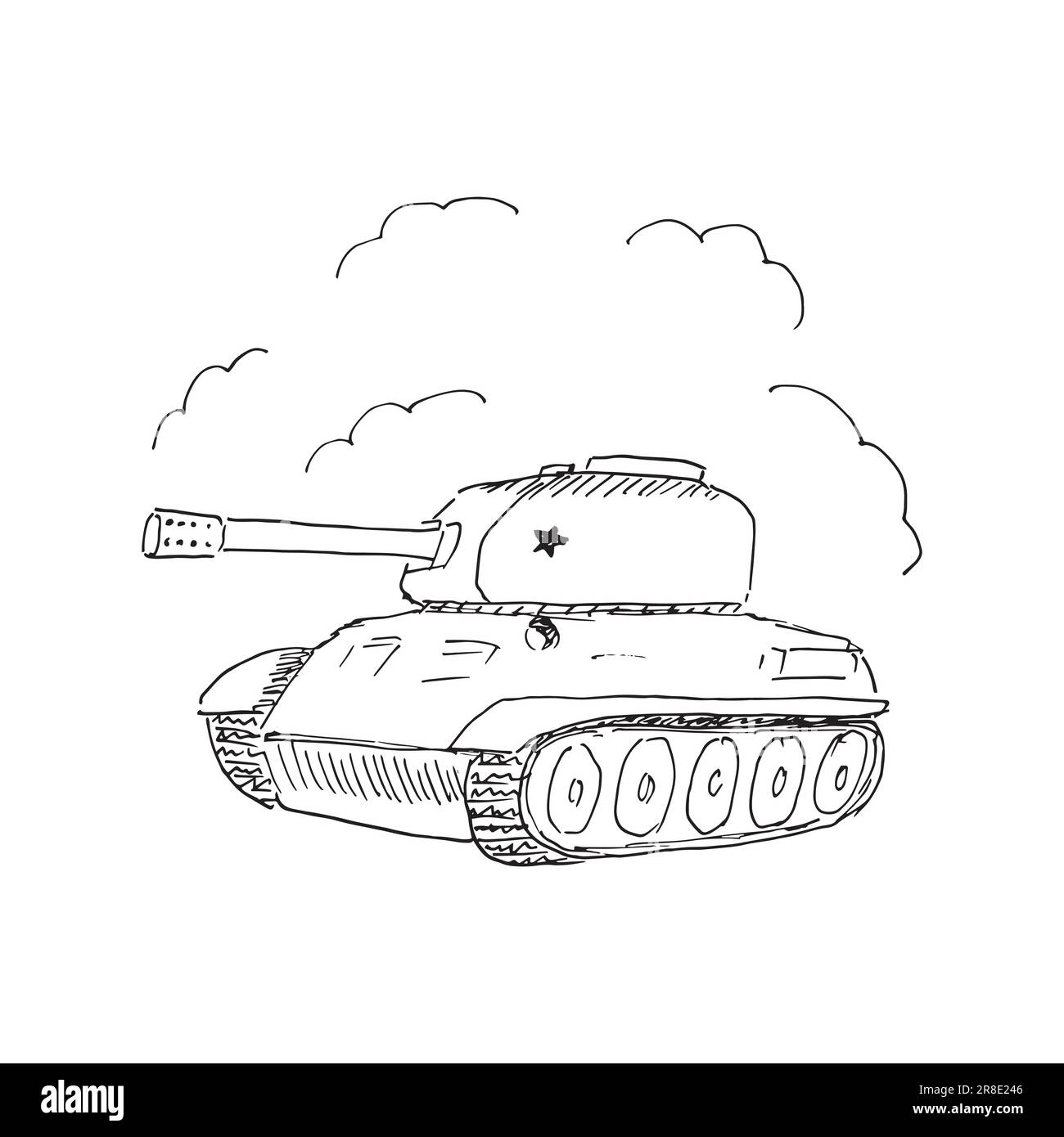 Armee-Panzer, handgezeichnet. Vektordarstellung isoliert. Stock Vektor