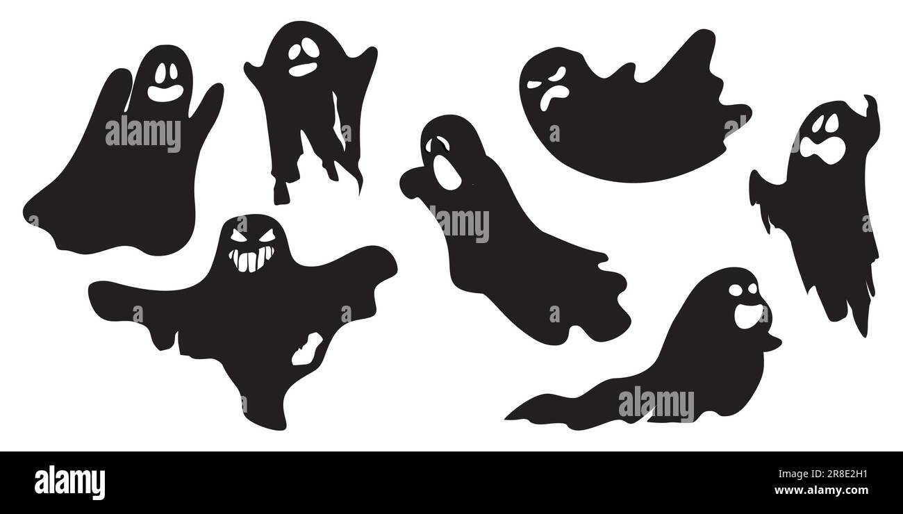 Ein Satz Geister-Silhouetten-Horrorfiguren. Stock Vektor