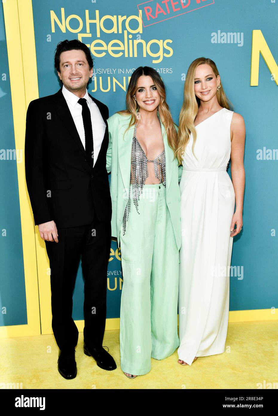 Gene Stupnitsky, left, Natalie Morales and Jennifer Lawrence attend the