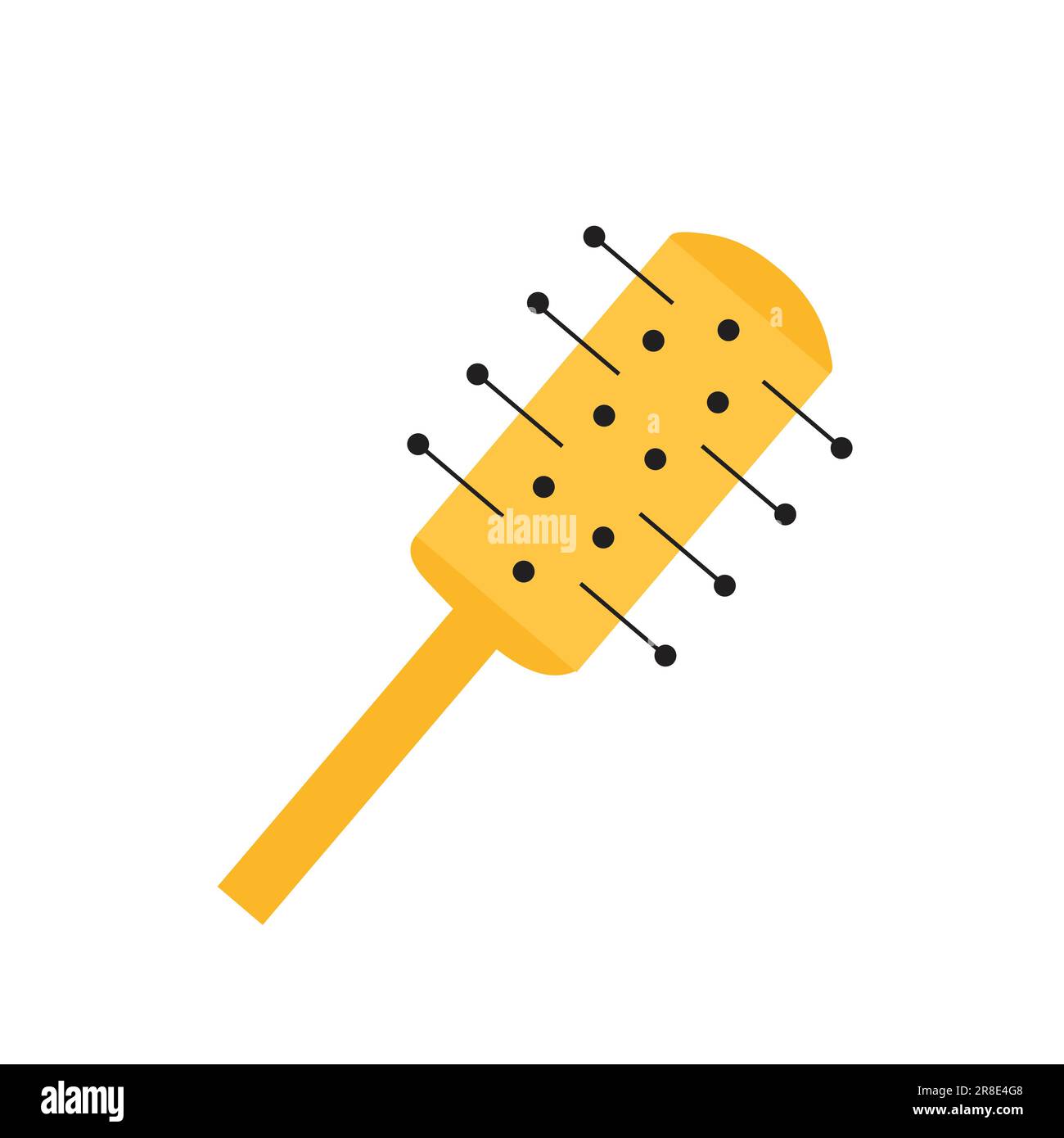 Flaches Styling-Konzept mit gelben Haarbürsten. Doodle-Abbildung eines gelben Haarkammaufsatzes. Stock Vektor