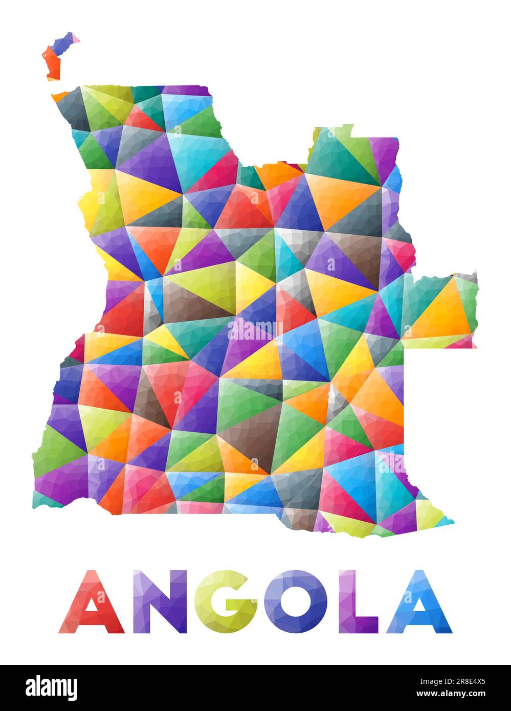 Angola – farbenfrohe niedrige Poly-Country-Form. Mehrfarbige geometrische Dreiecke. Modernes, trendiges Design. Vektordarstellung. Stock Vektor