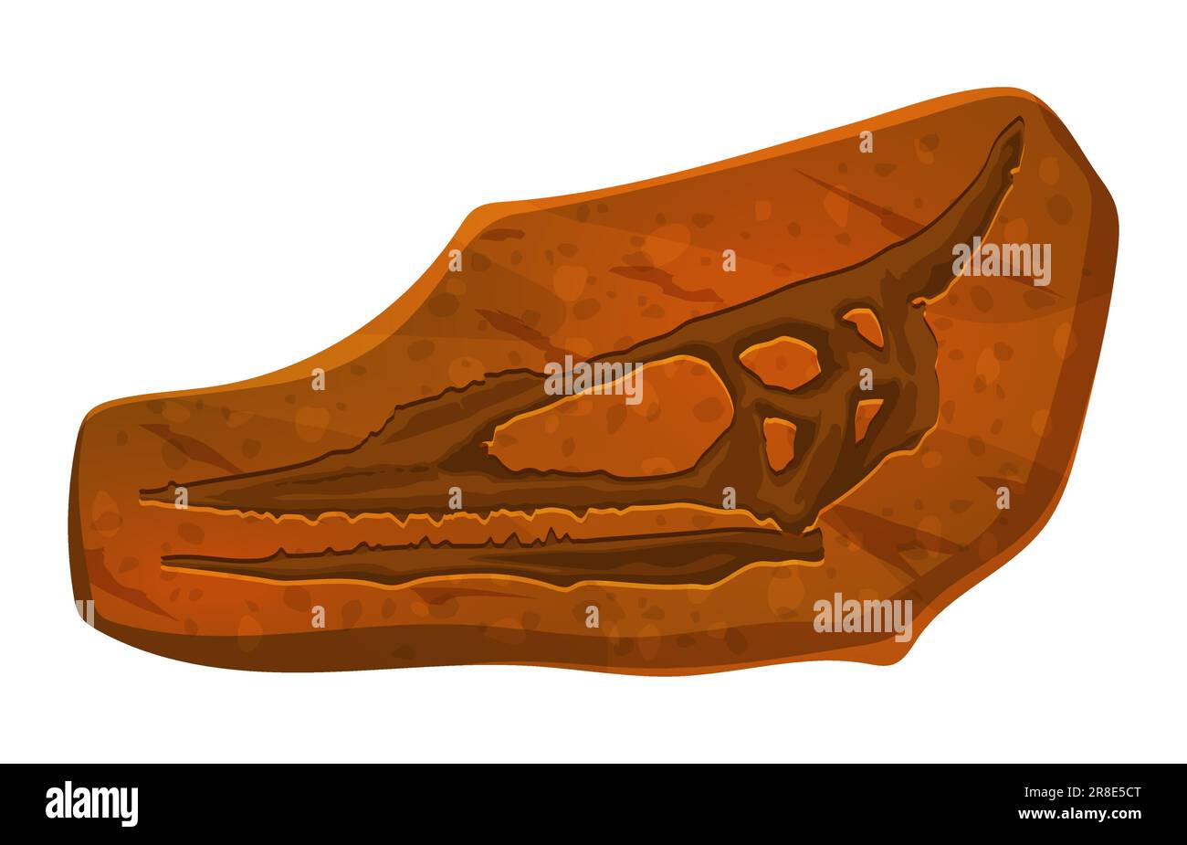 Fliegender Dinosaurierschädel Fossilienabdruck in Stein. Prähistorische Skelettabschnitte archäologischer Fund, Pterosaurier Dinosaurier Körpersteinabdruck oder ausgestorbenes Eidechsenkopf-Wissenschaftsmuseum Vektorfossil Stock Vektor