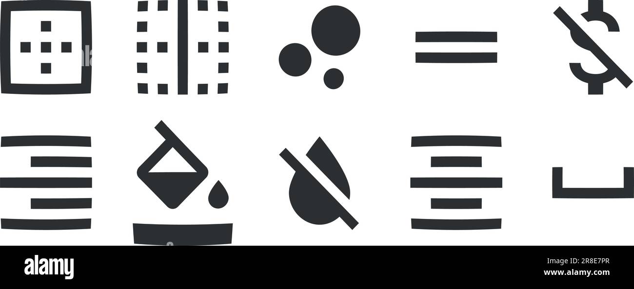 Satz von 10 Symbolen Texteditor. Kreative Unternehmenslösungen – Symbolsatz. Moderner Trend im Stil. Linearer Symbolsatz. Dünn gefüllte Symbolpakete. UI und UX Stock Vektor