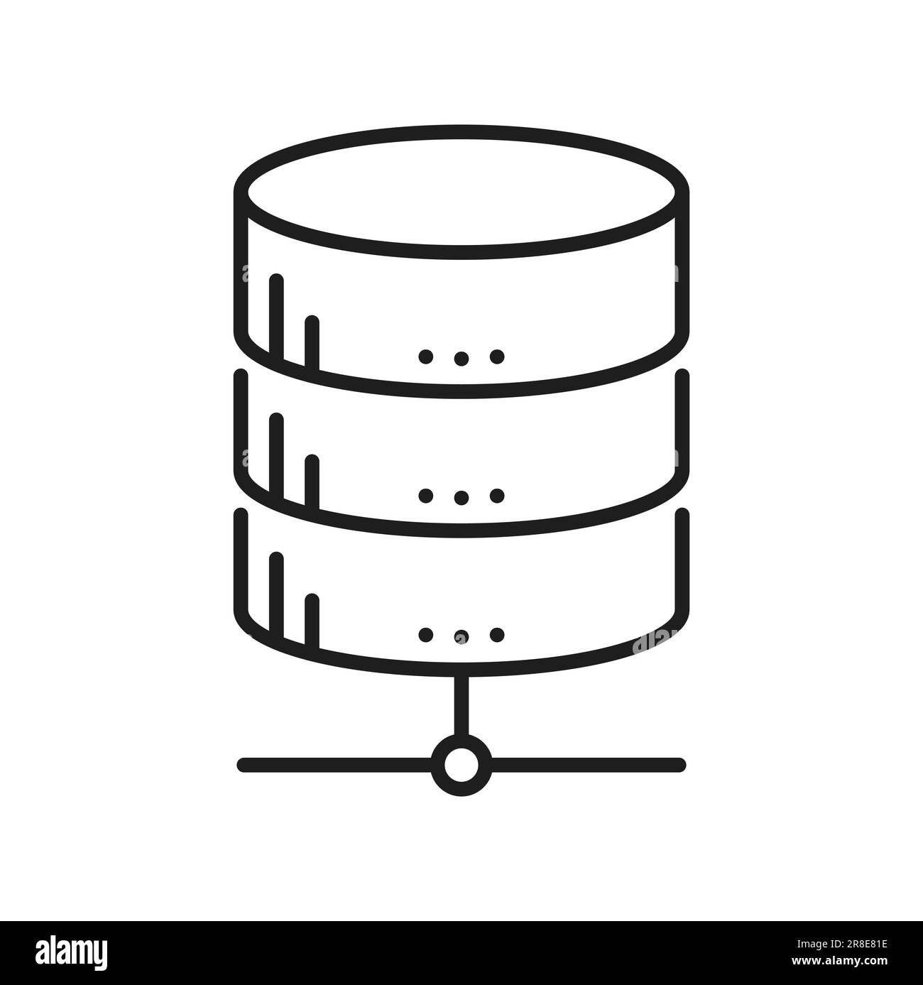 Online-Datenbank, Symbol der Zeile für Cloud-Speicherserver. Hosting-Service, Netzwerktechnologieplattform oder Web-Computing-Infrastruktur, Vektorpiktogramm für Rechenzentrumsserver. Schild für Dateiübertragung und Backup-Speicherung Stock Vektor