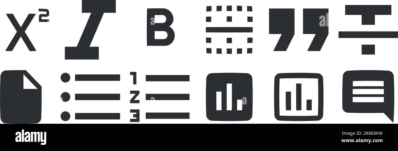 Editor für 12-Symbole. A festgelegte Vektorsymbole. Moderner Trend im Stil. Lineare Symbole festgelegt. Dünn gefüllte Symbolpakete. Vektordarstellung Stock Vektor