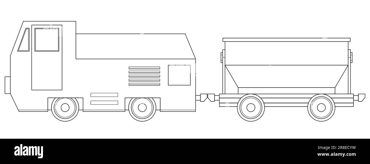 U-Bahn, Eisenbahnwaggon. Ausrüstung für die Bergbauindustrie. Bergbauerde in Steinbrüchen. Stock Vektor