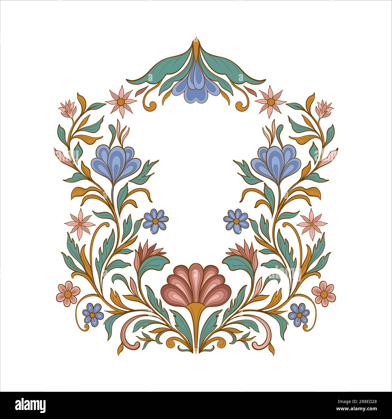 Dekorativer mughal Zierrahmen für Design. Traditioneller Ethno-Stil im Vintage-Stil mit Blumen und Blättern. Stock Vektor