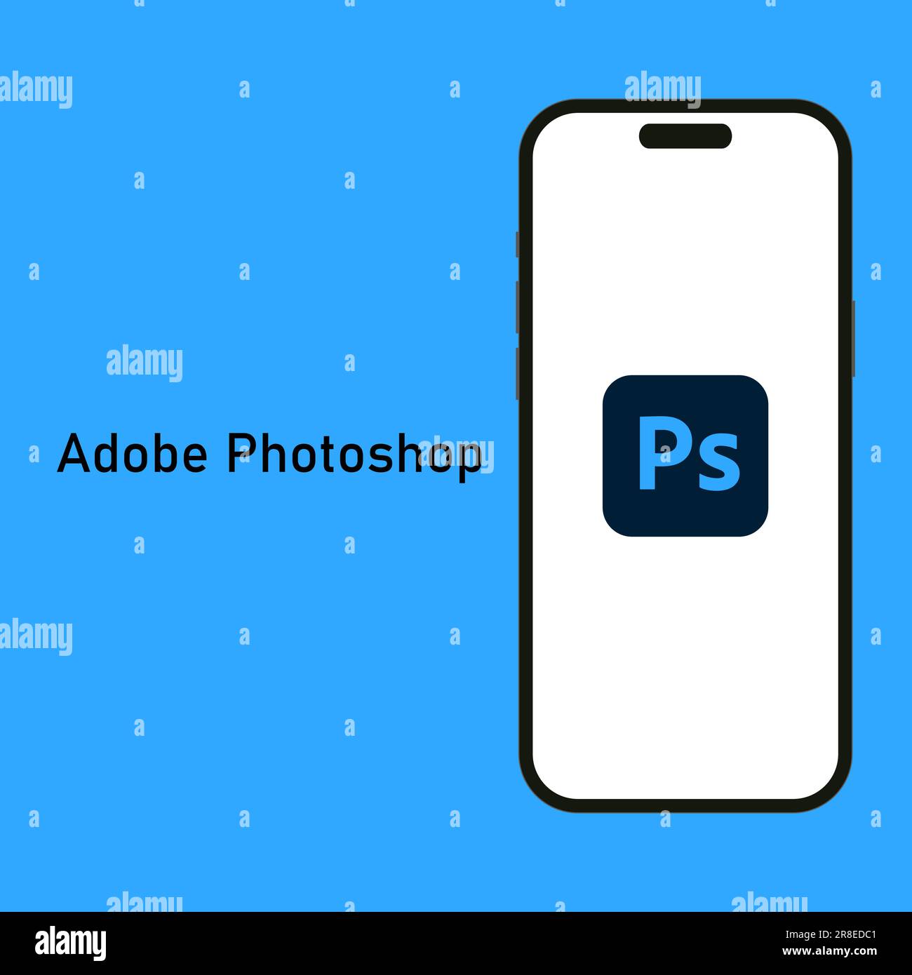 Kiew, Ukraine - 14. Juni 2023: Adobe Photoshop-Logo auf dem Smartphone-Bildschirm des iPhone 14 isoliert mit blauem Hintergrund. Photoshop ist eine Rastergrafik Stock Vektor