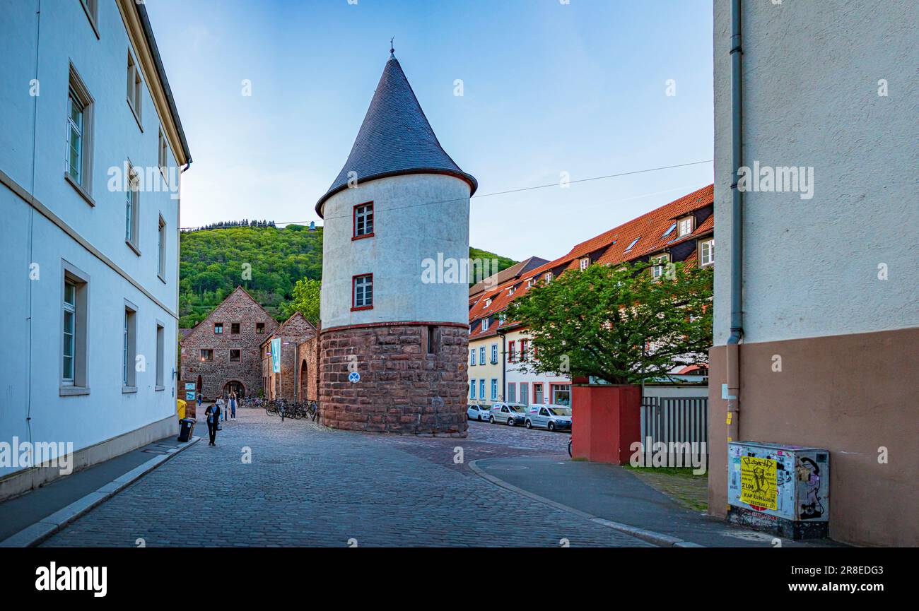 HEIDELBERG, BADEN-WÜRTTEMBERG, DEUTSCHLAND - CIRCA MAI 2023: Die Marstallstraße der Stadt Heidelberg, Deutschland. Stockfoto