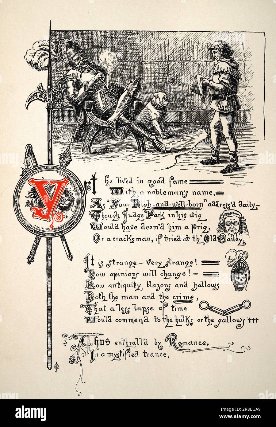 Seite vom Ritter und Drachen von Thomasn Hood, Fantasy Mythology, illustriert von Ernest Maurice Jessop Stockfoto