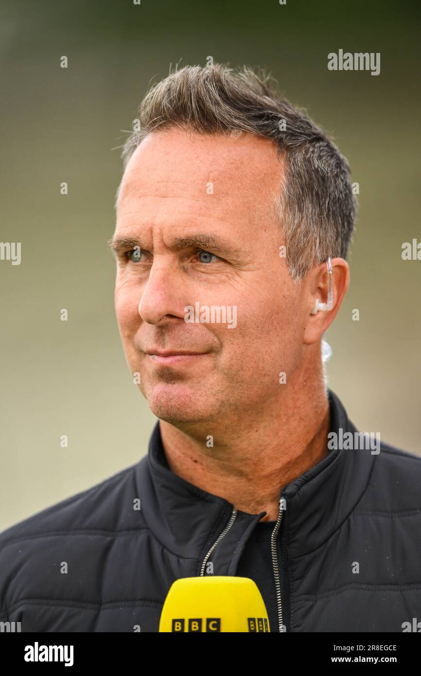 Ehemaliger englischer Cricket-Kapitän Michael Vaughan während des LV= Insurance Ashes First Test Series Day 5 England gegen Australien in Edgbaston, Birmingham, Großbritannien, 20. Juni 2023 (Foto von Craig Thomas/News Images) in , am 6.20.2023. (Foto: Craig Thomas/News Images/Sipa USA) Stockfoto